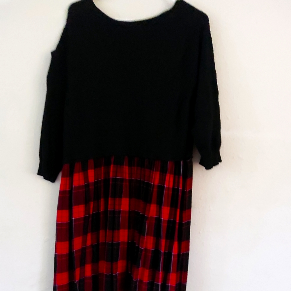 Torrid black top,  red & black plaid skirt. Size 2